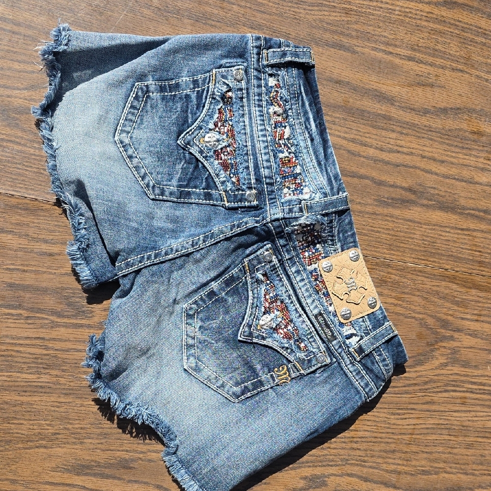 Miss Me Blue Jean Shorts with Embellished Pockets